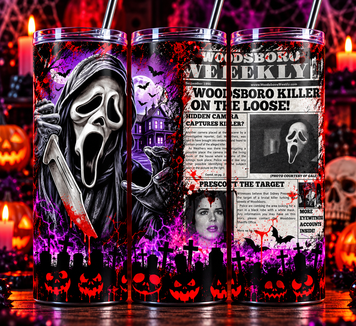 Ghostface Woodsboro Weekly 20 oz Tumbler – Scream Horror Newspaper Cup
