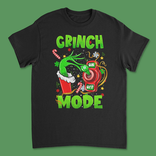 Grinch Mode On T-Shirt - Funny Christmas Graphic Tee for Holiday Enthusiasts