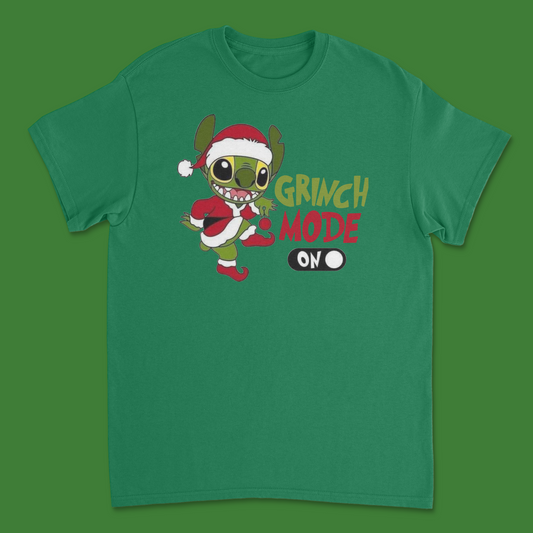 Stitch Grinch Mode On T-Shirt - Funny Holiday Mashup Tee for Disney Fans