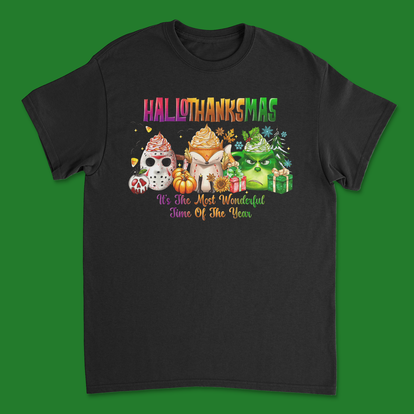 Hallothanksmas T-Shirt - Celebrate Halloween, Thanksgiving & Christmas in Style!