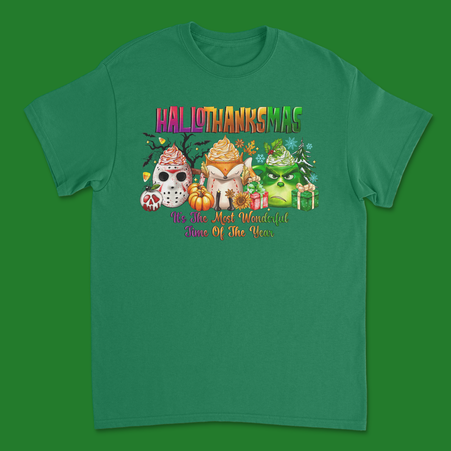 Hallothanksmas T-Shirt - Celebrate Halloween, Thanksgiving & Christmas in Style!