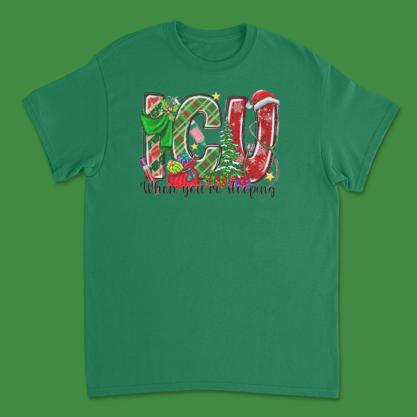 ICU Christmas Shirt - Funny Medical-Themed Holiday Tee for Healthcare Workers