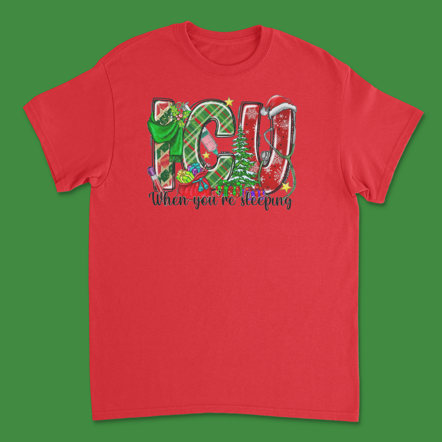 ICU Christmas Shirt - Funny Medical-Themed Holiday Tee for Healthcare Workers