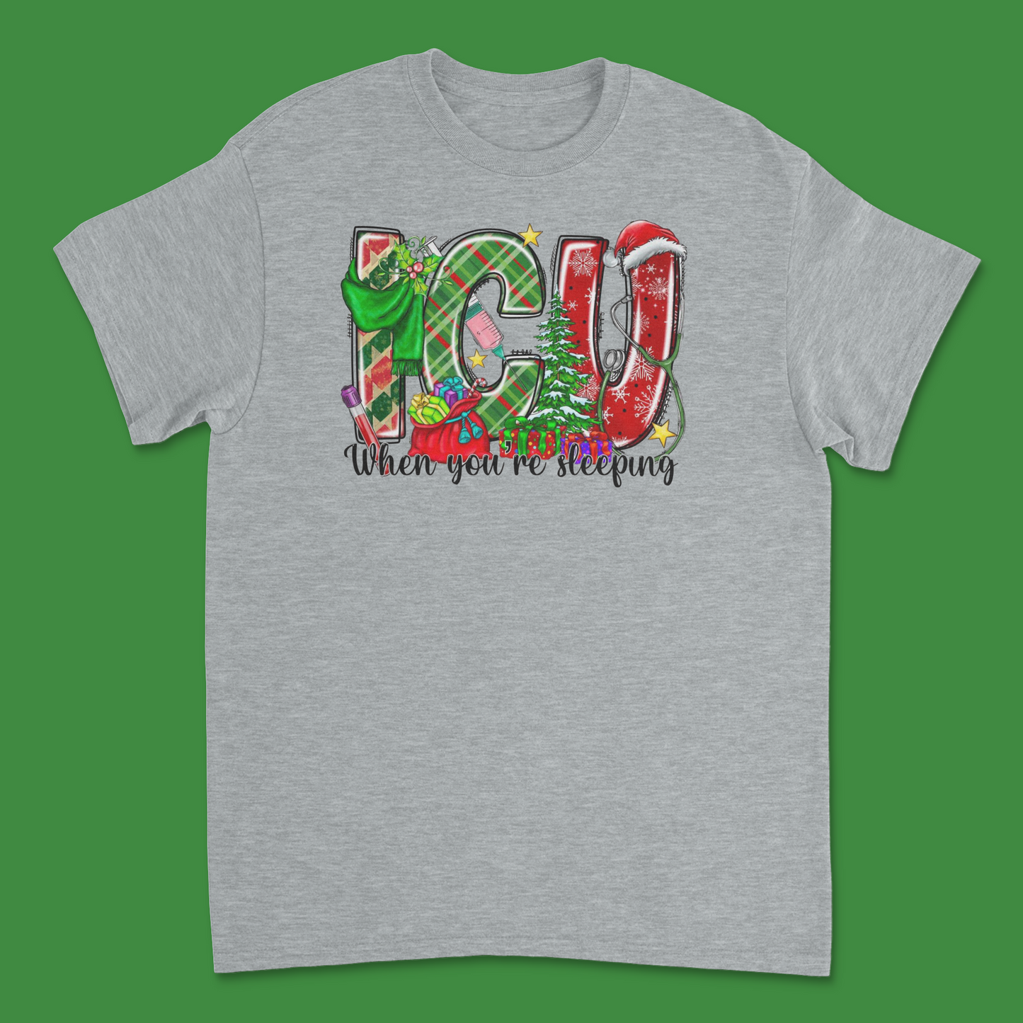 ICU Christmas Shirt - Funny Medical-Themed Holiday Tee for Healthcare Workers