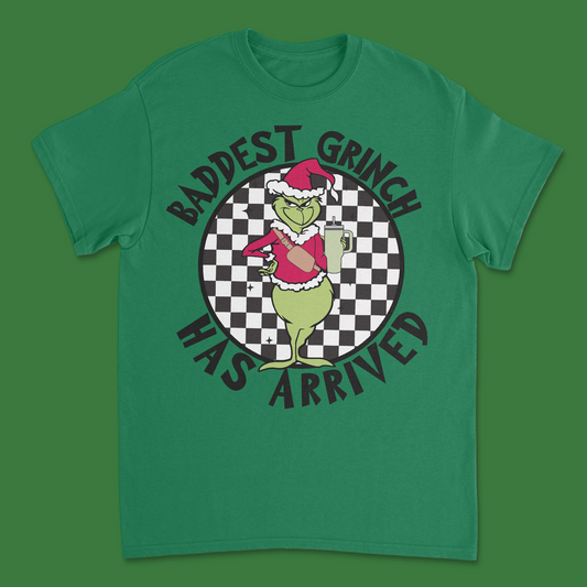 The Baddest Grinch Has Arrived T-Shirt - Bold and Playful Holiday Tee