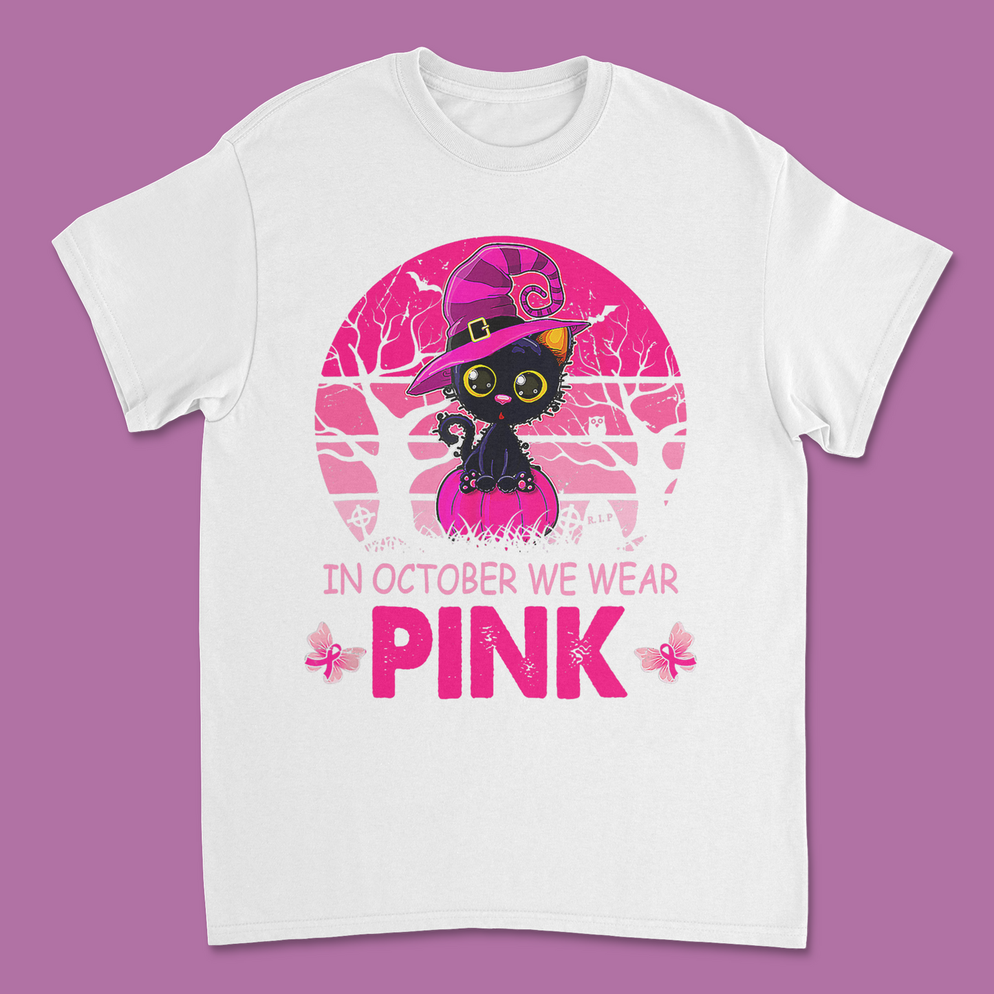 October Pink Witch Cat Breast Cancer Awareness T-Shirt