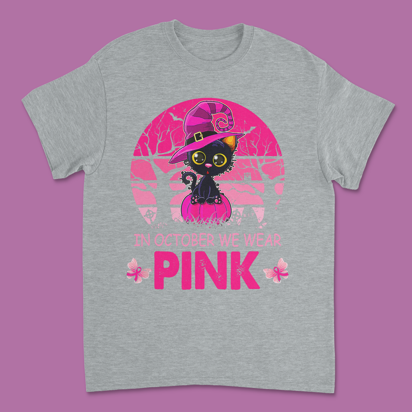 October Pink Witch Cat Breast Cancer Awareness T-Shirt