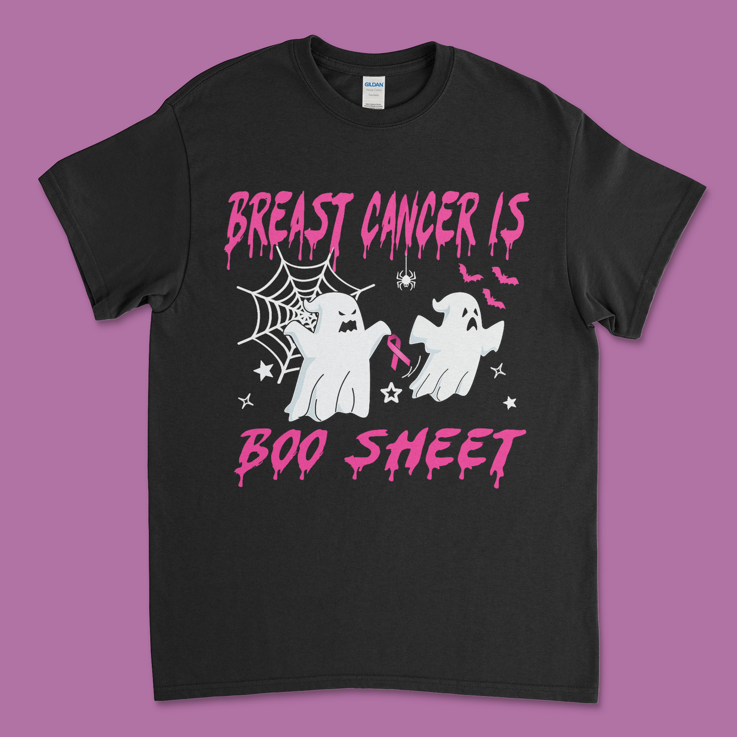 Breast Cancer Awareness Halloween T-Shirt – "Breast Cancer is Boo Sheet" | Spooky Fun & Empowering Apparel