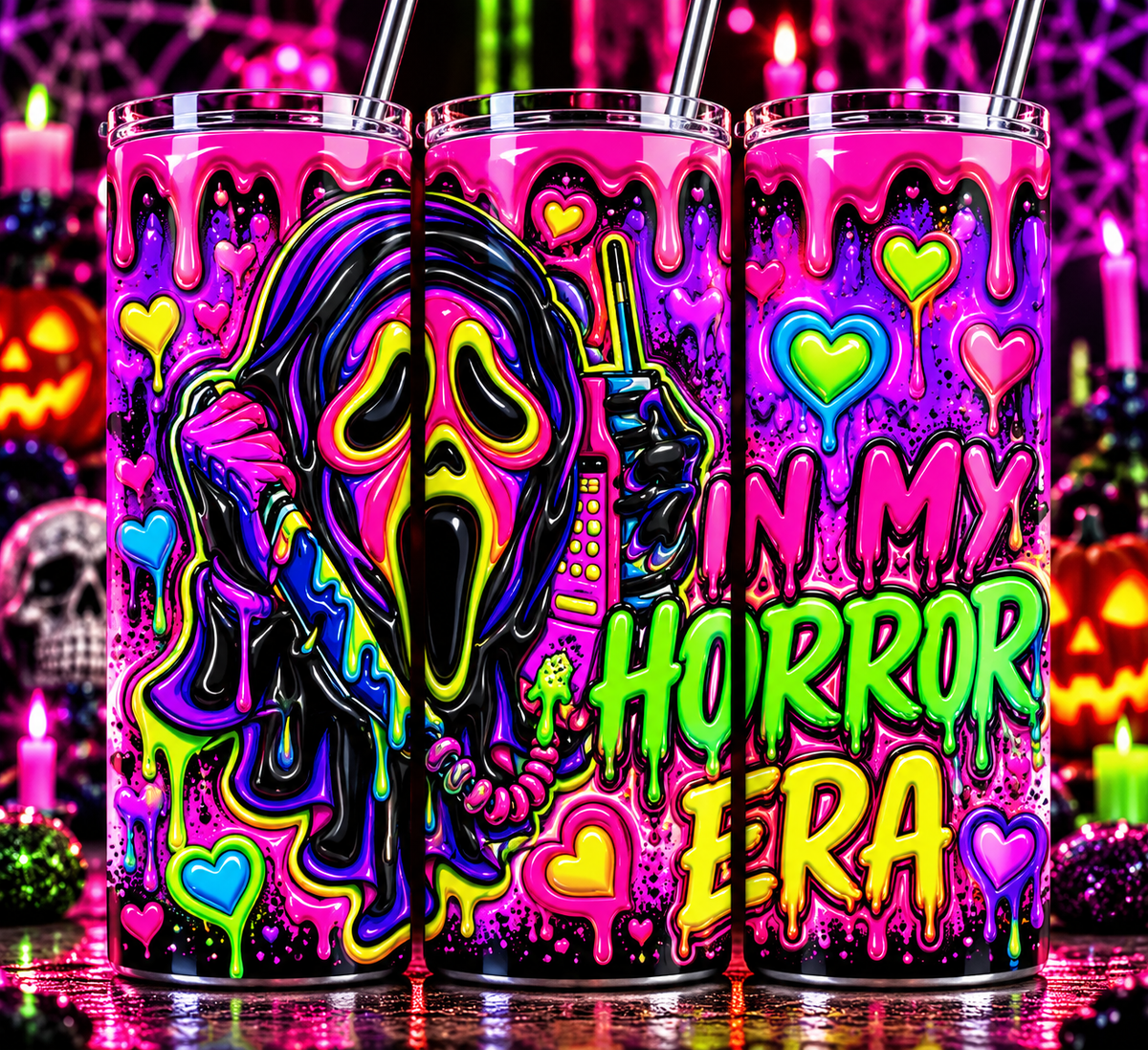 In My Horror Era 20 oz Ghostface Tumbler – Neon Pink Halloween Cup