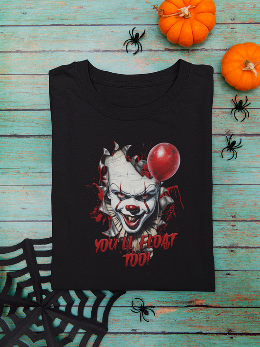 "You'll Float Too" Pennywise-Inspired Halloween T-Shirt | Creepy Clown Horror Tee